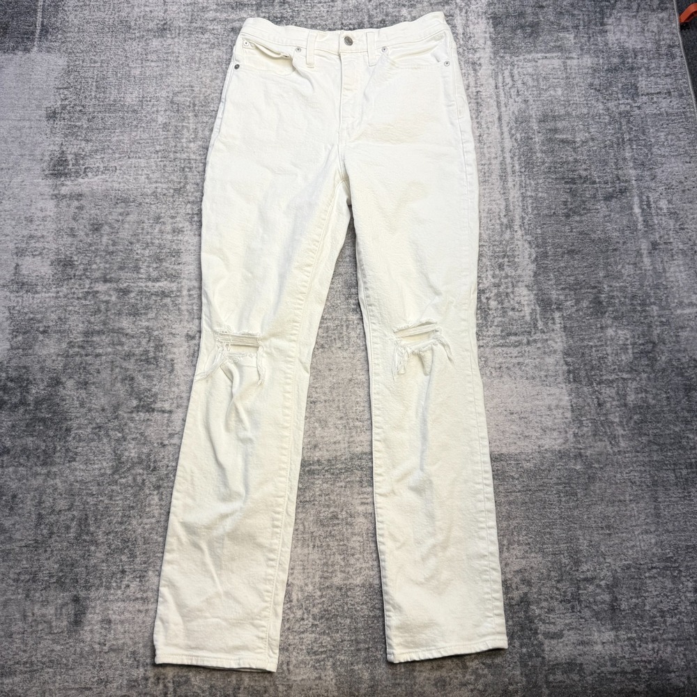 Madewell Jeans Womens 27 White Slim BoyJean Distressed Straight Party Preppy - Picture 1 of 12